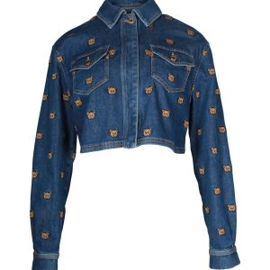 Moschino Teddy Bear bestickte Jeansjacke aus blauer Baumwolle 7703683399740