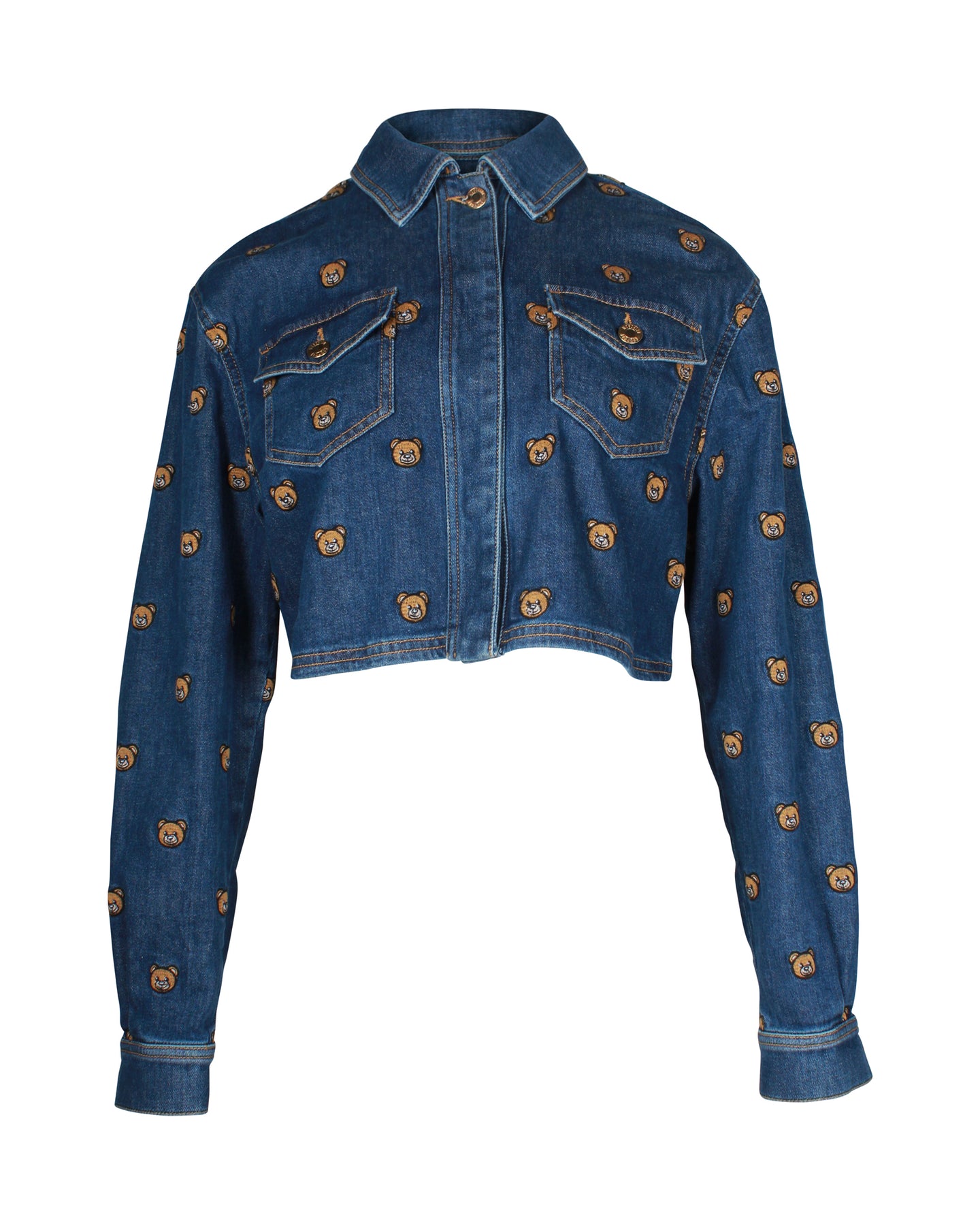 Moschino Teddybär bestickt Jeansjacke aus blauer Baumwolle