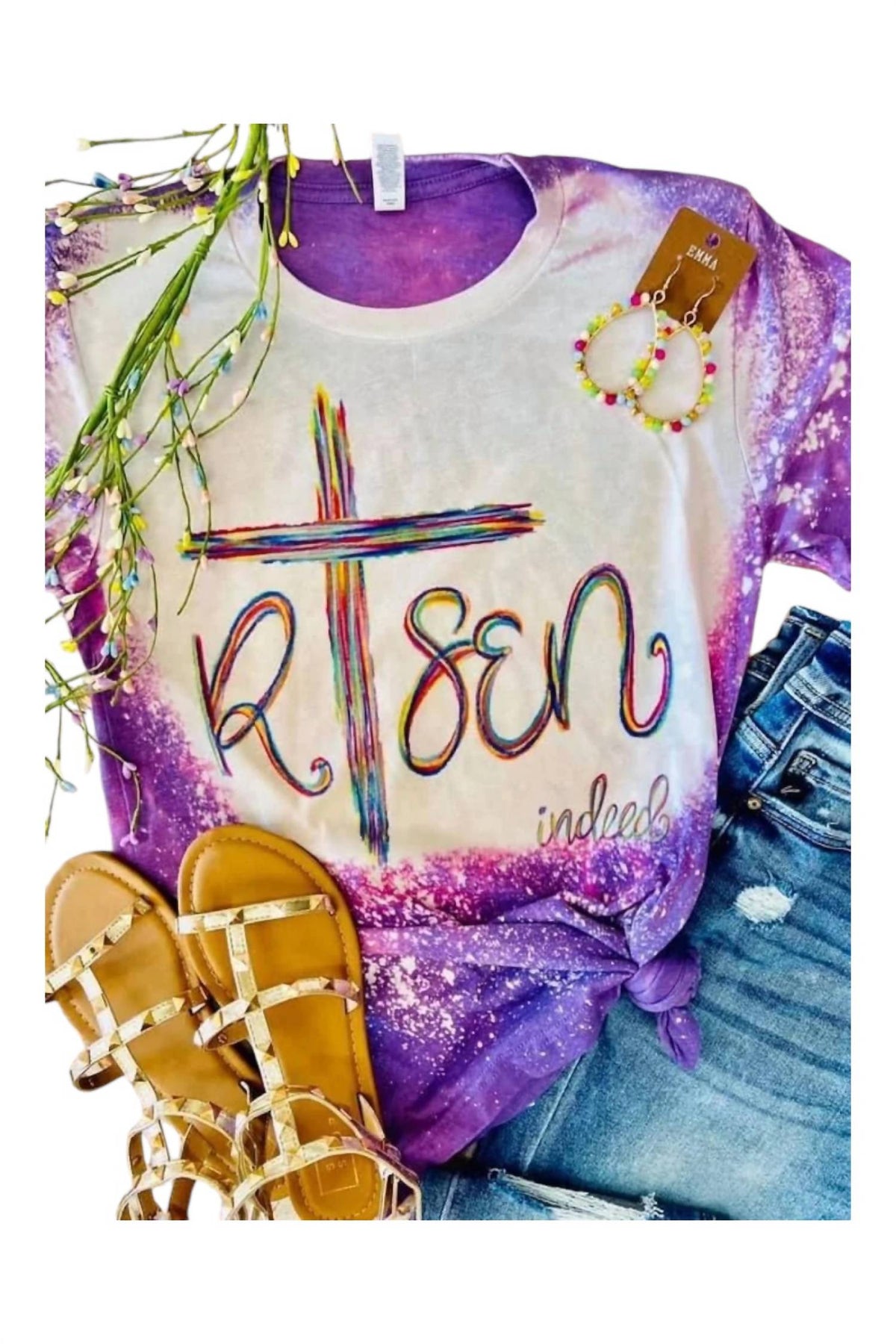 Damen Risen Cross T-Shirt In Lavendel/weiß