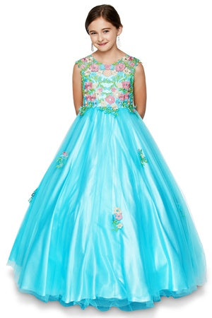 Kleine Mädchen Aqua Rosa mit Blumenmuster bestickt Spitze Tüll Blumenmädchen Kleid 4-6