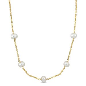 Mimi & Max 9-10mm Cultured Freshwater Pearl Station Halskette aus gelbem Silber – 18+2 in