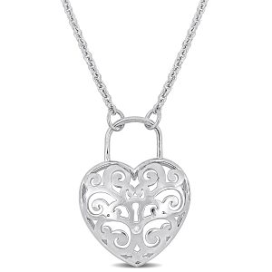 Mimi & Max Heart Lock Halskette mit Kette in Sterling Silber – 16+3 in