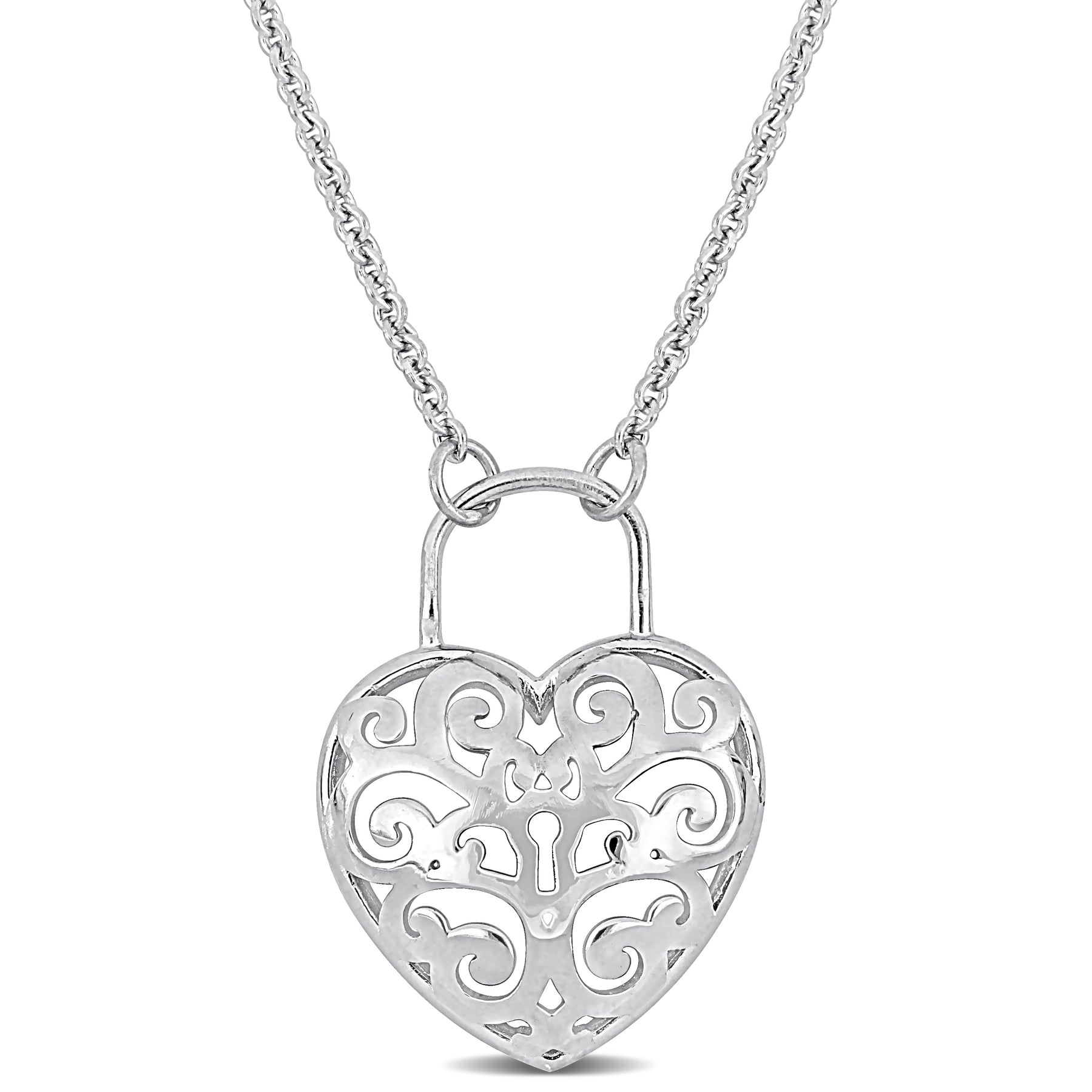 Mimi & Max Heart Lock Halskette mit Kette in Sterling Silber – 16+3 in