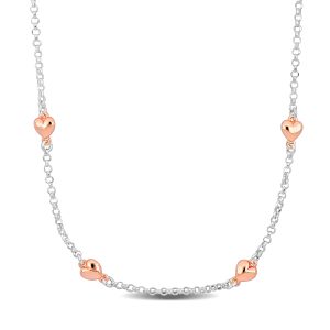 Mimi & Max Vier Herz Charm Station Halskette in zweifarbiger Rose und weißem Sterling Silber-16.5+1 in