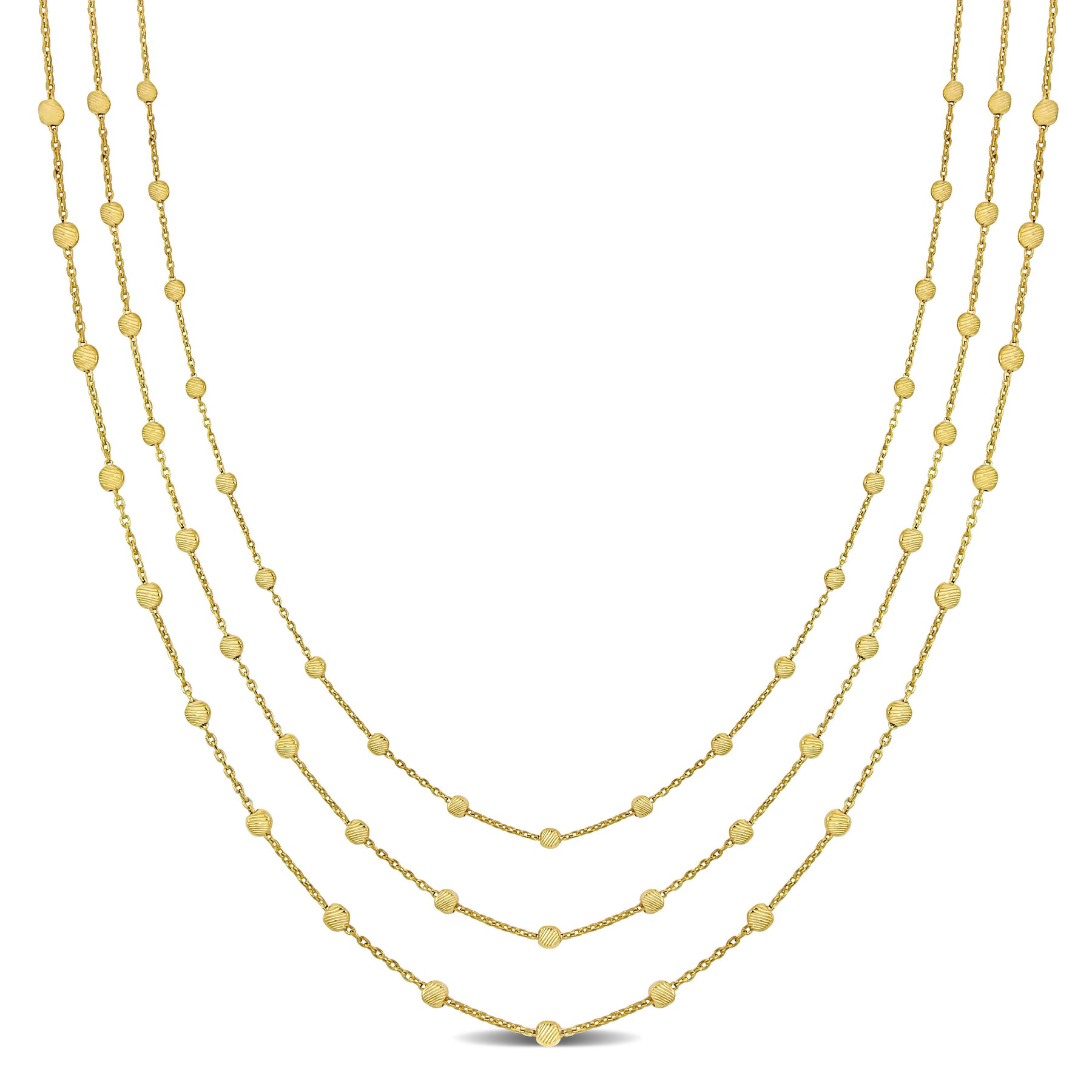 Mimi & Max 3-Strang Station Ball Halskette in Gelb vergoldet Sterling Silber – 16+2 in