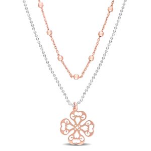 Mimi & Max zweifarbige 2-Strang Kugel Perlenkette Halskette in Rose überzogen Sterling Silber – 19 in