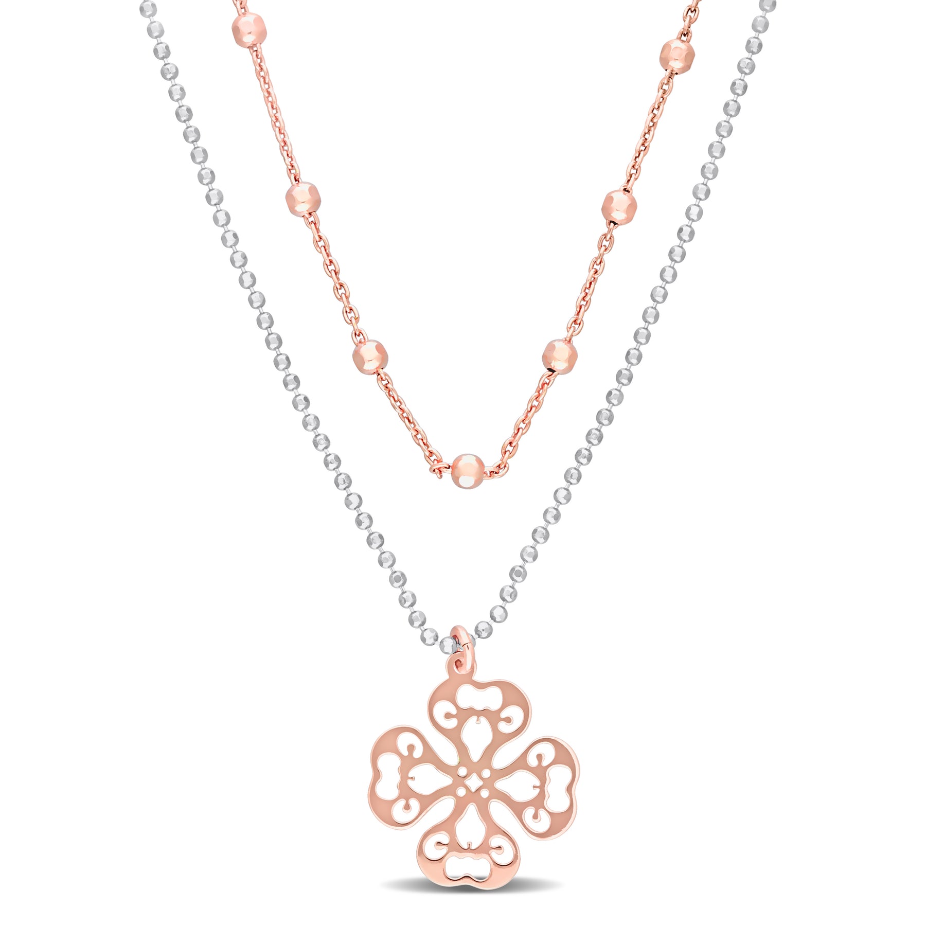 Mimi & Max zweifarbige 2-Strang Kugel Perlenkette Halskette in Rose überzogen Sterling Silber – 19 in
