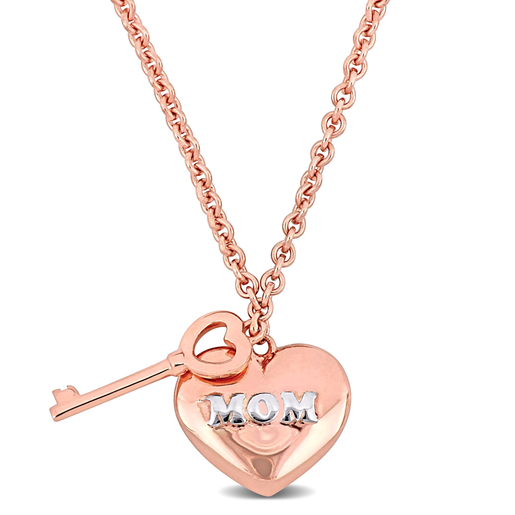Mimi & Max Herz und Schlüssel Charm Love Mom Halskette in Rose Silber – 16+2 in
