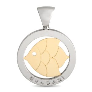 Bvlgari Tondo 18 Karat Gelbgold und Stahl Fisch Anhänger BV05 -031124