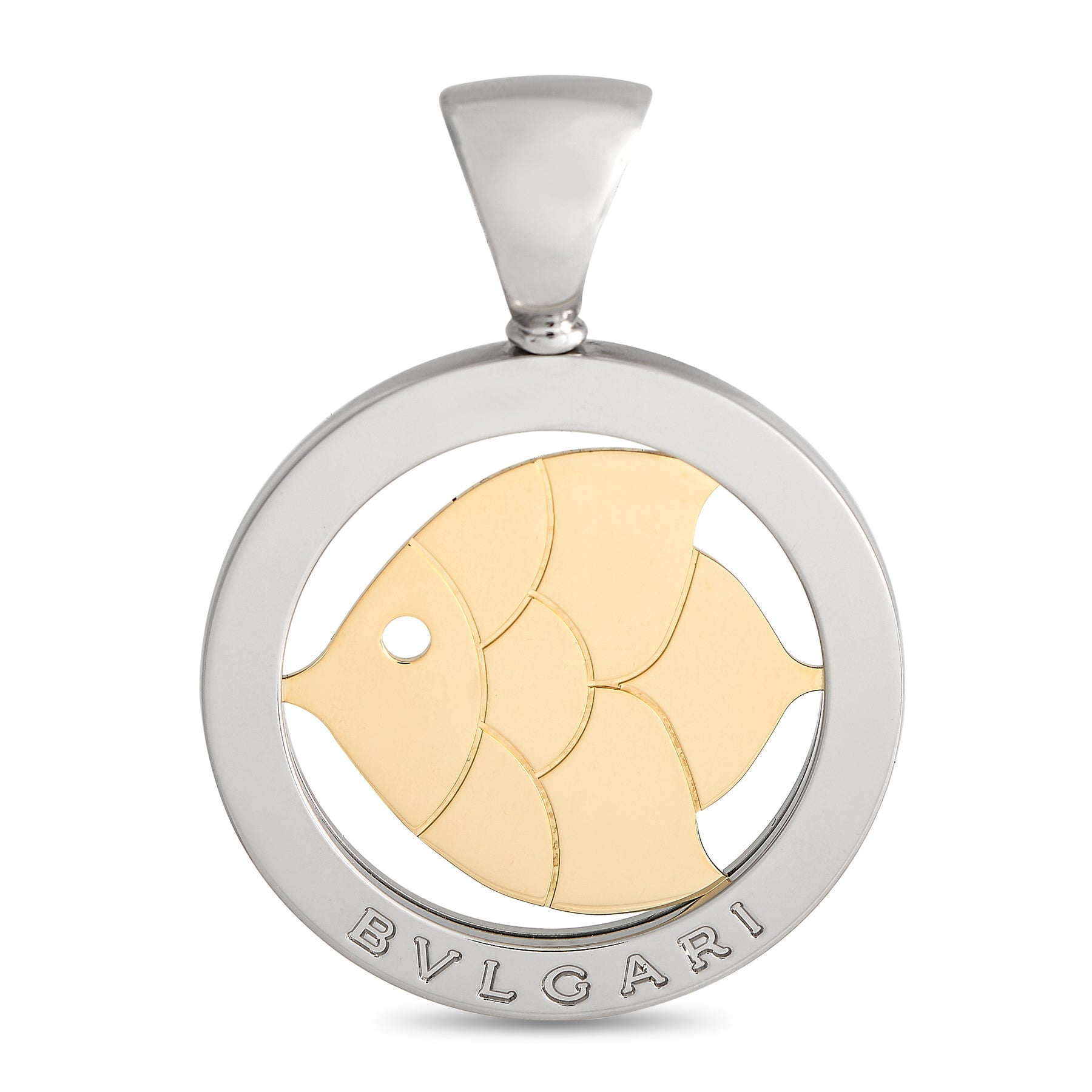 Bvlgari Tondo 18 Karat Gelbgold und Stahl Fisch Anhänger BV05 -031124