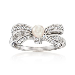 Ross-Simons 4-4.5mm Cultured Pearl and . Diamond Schleifendetail Ring in Sterling Silber – 7832743116860