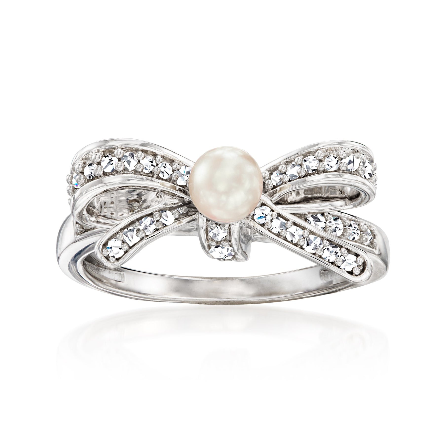 Ross-Simons 4-4.5mm Zuchtperle und. Diamant-Bogenring in Sterling Silber