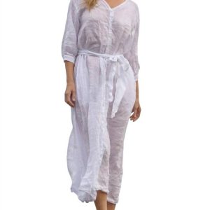 Corine Leinen Maxikleid in weiß 7803980349500