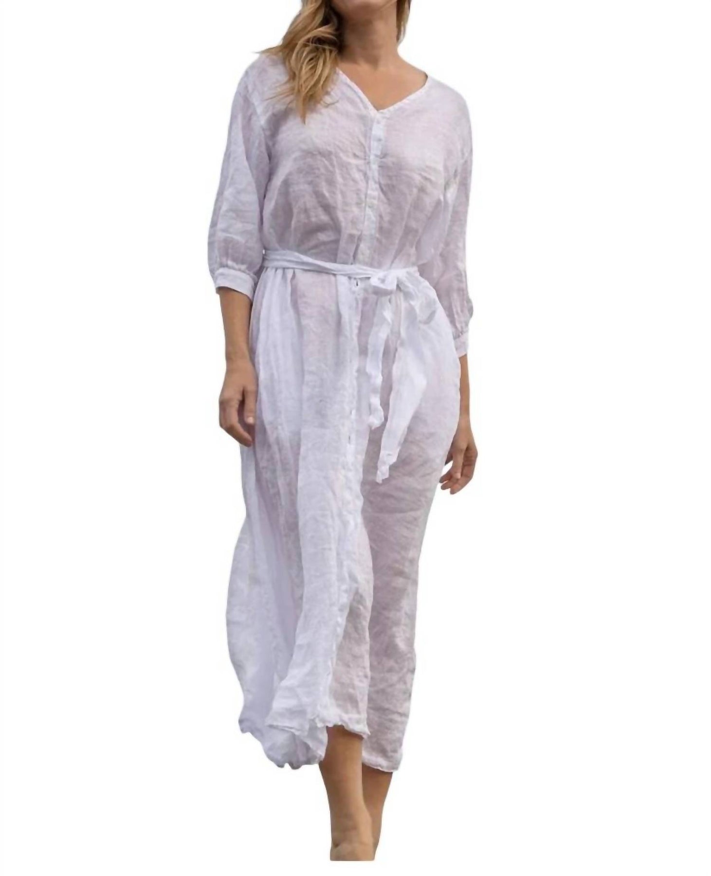 Corine Leinen Maxikleid in Weiß