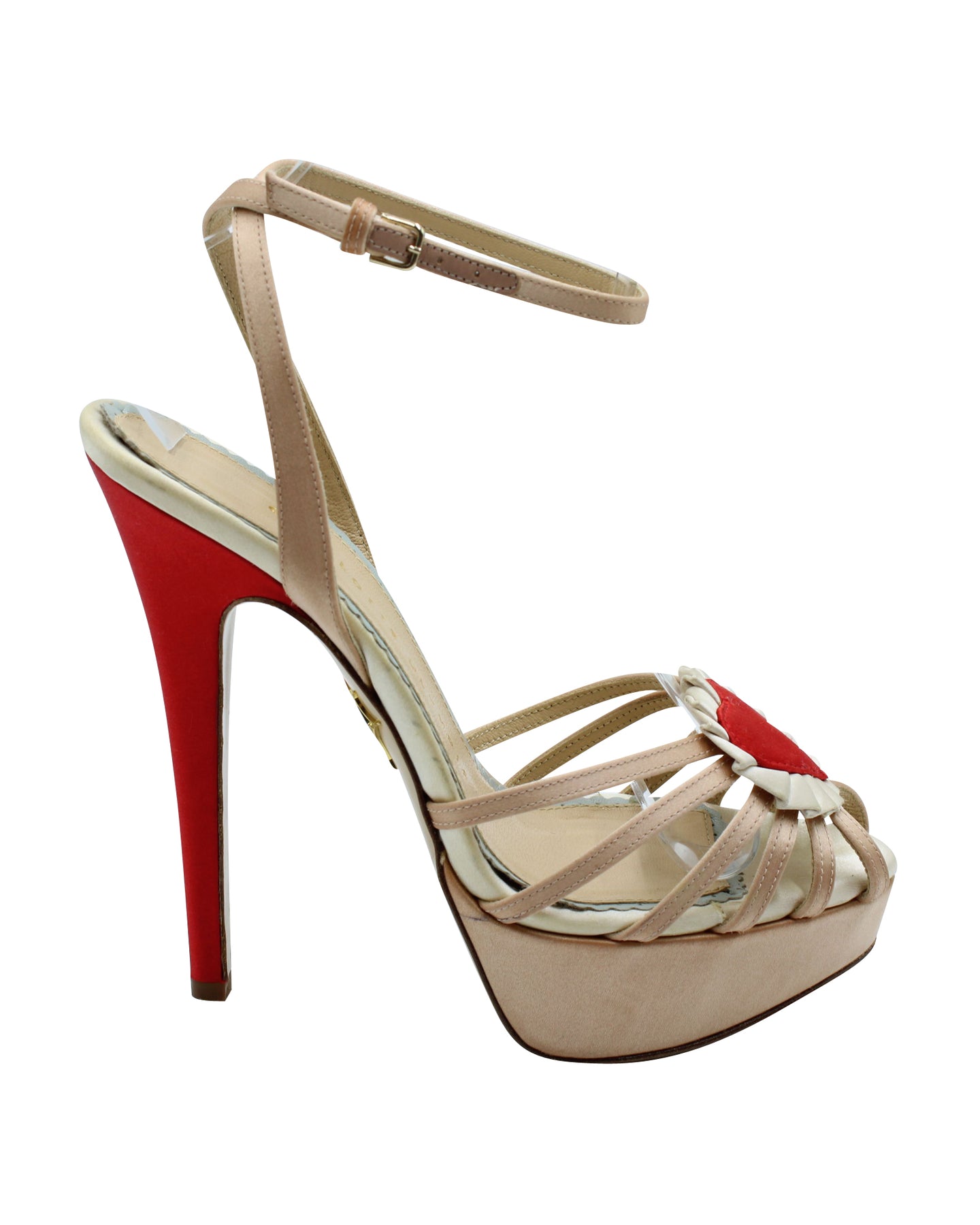 Charlotte Olympia Forever Herz Plateausandalen in Pfirsich Satin