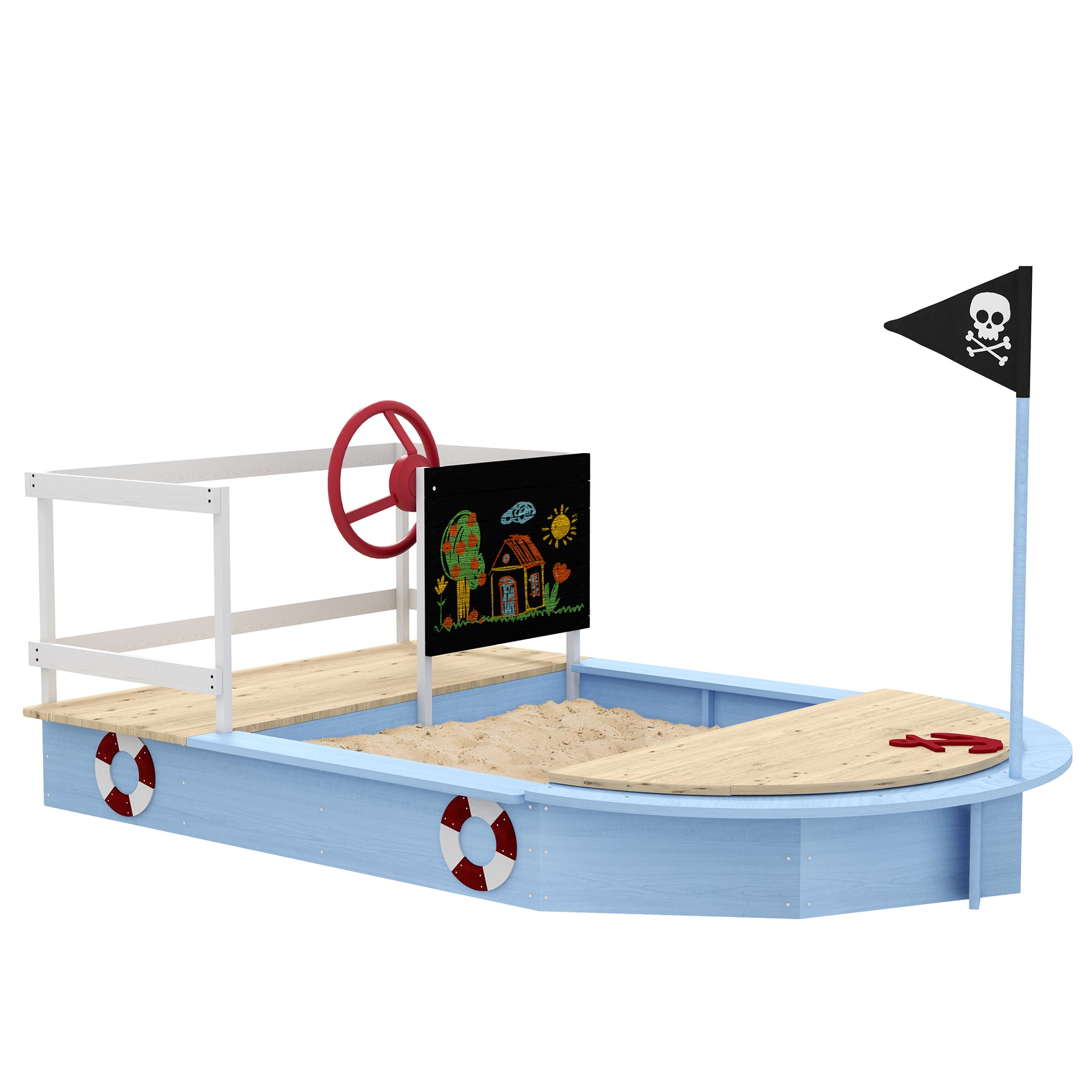 Streamdale Holzsandkasten mit Piratenschiff Design für 3-7 Jahre