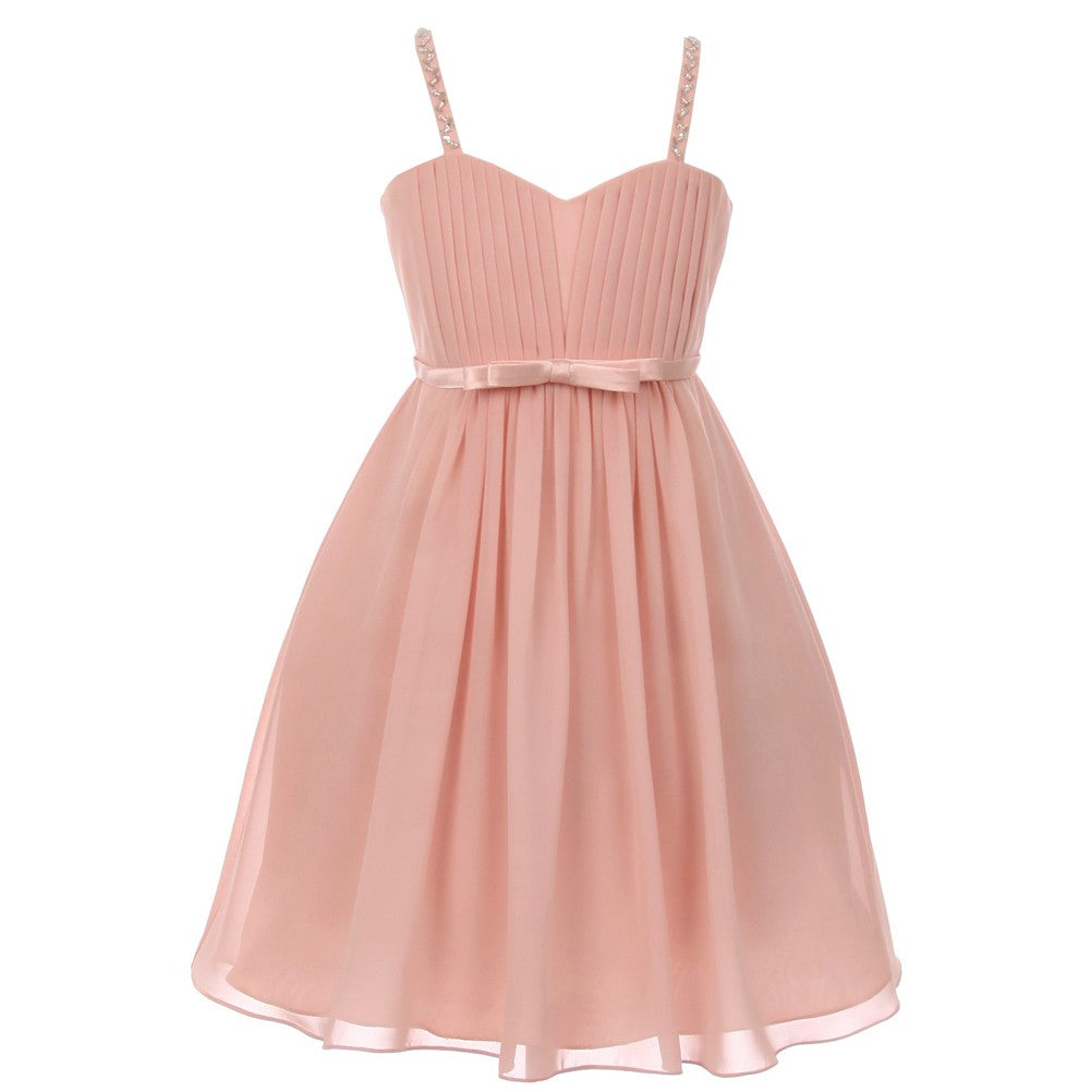 Große Mädchen Altrosa Pailletten Bead Chiffon Blumenmädchen Kleid 8-16