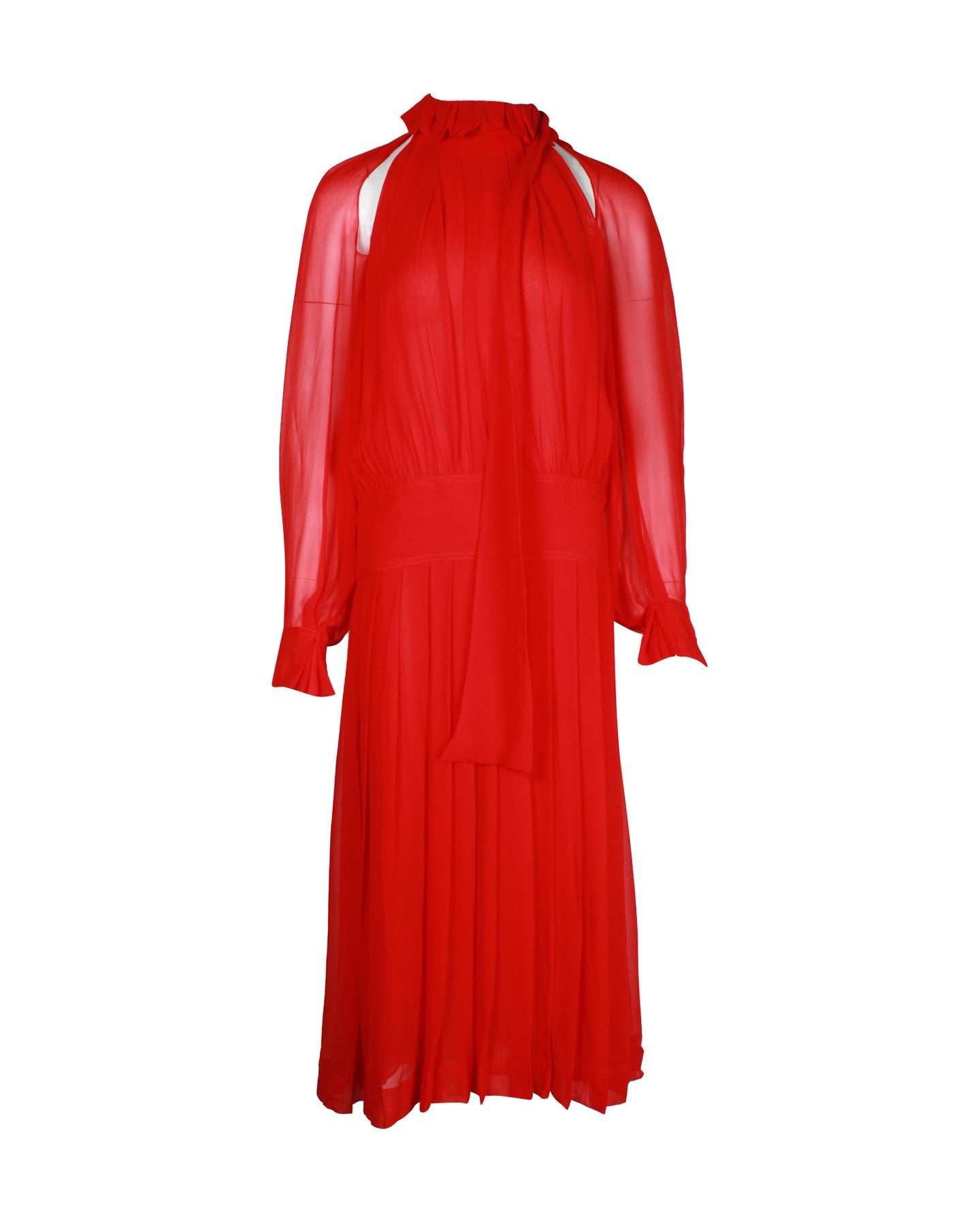 Victoria Beckham Midikleid mit schierem Ärmel aus roter Seide