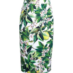 Dolce & Gabbana Mit Blumenmuster Midirock aus weißer Viskose