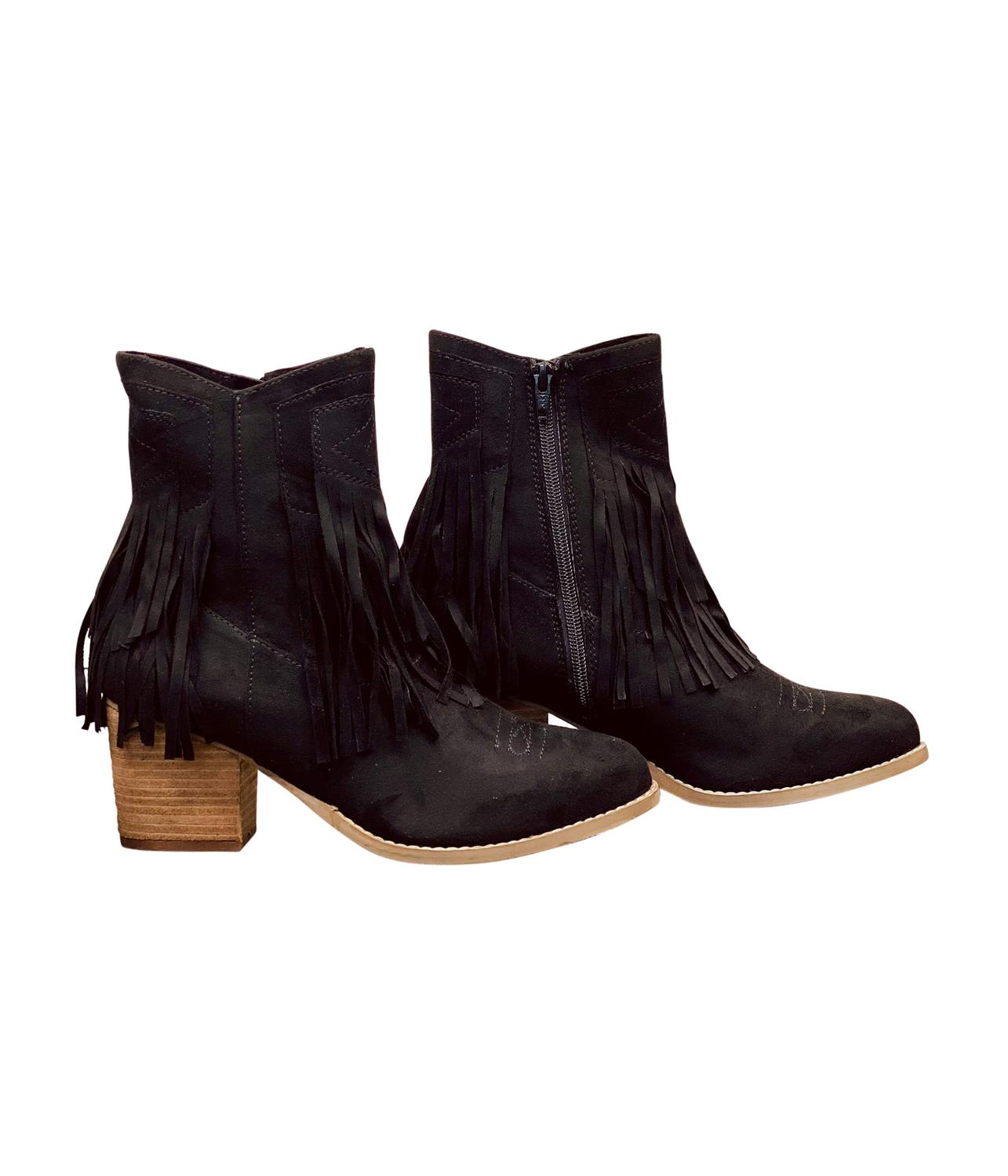 Damen Stiefeletten Sandra Fringe in Schwarz