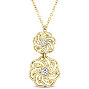 Mimi & Max Tiered Flower Anhänger mit Kette 14k Gelbgold mit Weißgold Akzenten – 17 in