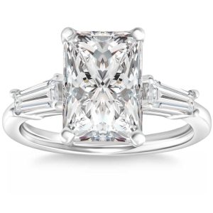 4 3/4ct Radiant Cut & Baguette Diamant Verlobungsring 14k Weißgold Lab gewachsen