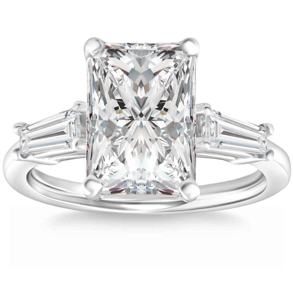 4 3/4ct Radiant Cut & Baguette Diamant Verlobungsring 14k Weißgold Lab gewachsen