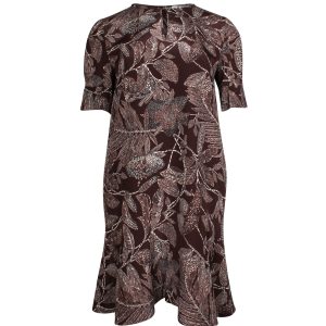 Chloe Flared Rock Blumenkleid aus brauner Seide 7703686447164