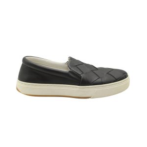 Bottega Veneta Dodger Intrecciato zum Hineinschlüpfen Turnschuhe aus schwarzem Leder 7703689723964