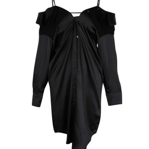 Alexander Wang Schulterfreies Kleid aus schwarzer Seide – Hemd