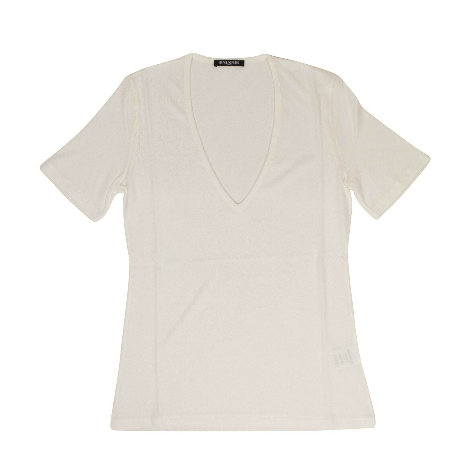 Damen Kurzarm Deep V Neck Strick T-Shirt – Weiß