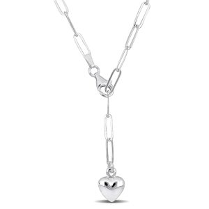 Mimi & Max 2.6mm Heart Charm Lariat Oval Link Halskette aus Sterling Silber – 16 in – 7228267987004