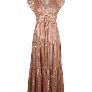 Ulla Johnson Justyne Tiered Midikleid aus rosa Seide 7703687233596