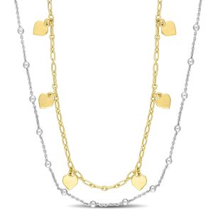 Mimi & Max Zwei-Ton-Herz und Ball Bead Kette Halskette in Gelb überzogen Sterling Silber – 19.5 in