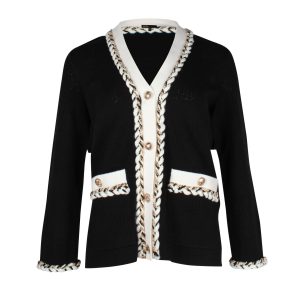 Maje Braided-Trim Moostier Strickjacke aus schwarzem Acryl-Wolle-Mix 7703679664188