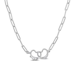 Mimi & Max Paper Clip Link Halskette mit doppelter Herzschließe in Sterling Silber – 20 in