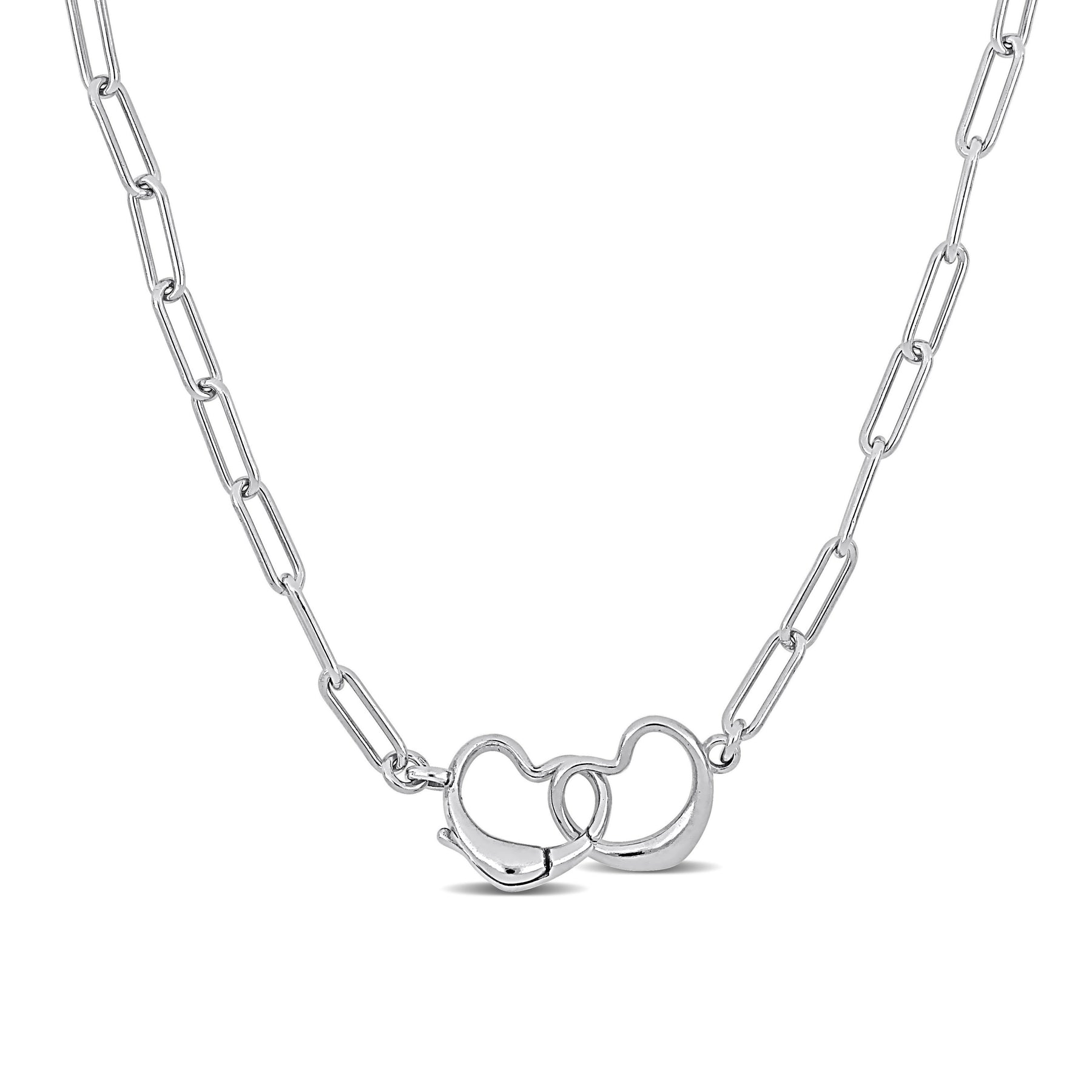 Mimi & Max Paper Clip Link Halskette mit doppelter Herzschließe in Sterling Silber – 20 in