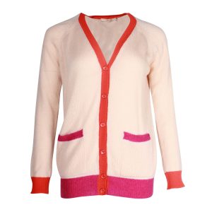 Céline Colorblock Trim Strickjacke aus Pfirsichkaschmir 7703680024636