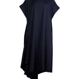 Yohji Yamamoto Asymmetrisches Midikleid aus schwarzer Wolle