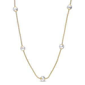 Mimi & Max 6mm weiße Ball Station Kette Kette in gelbem Sterling Silber überzogen – 16 in