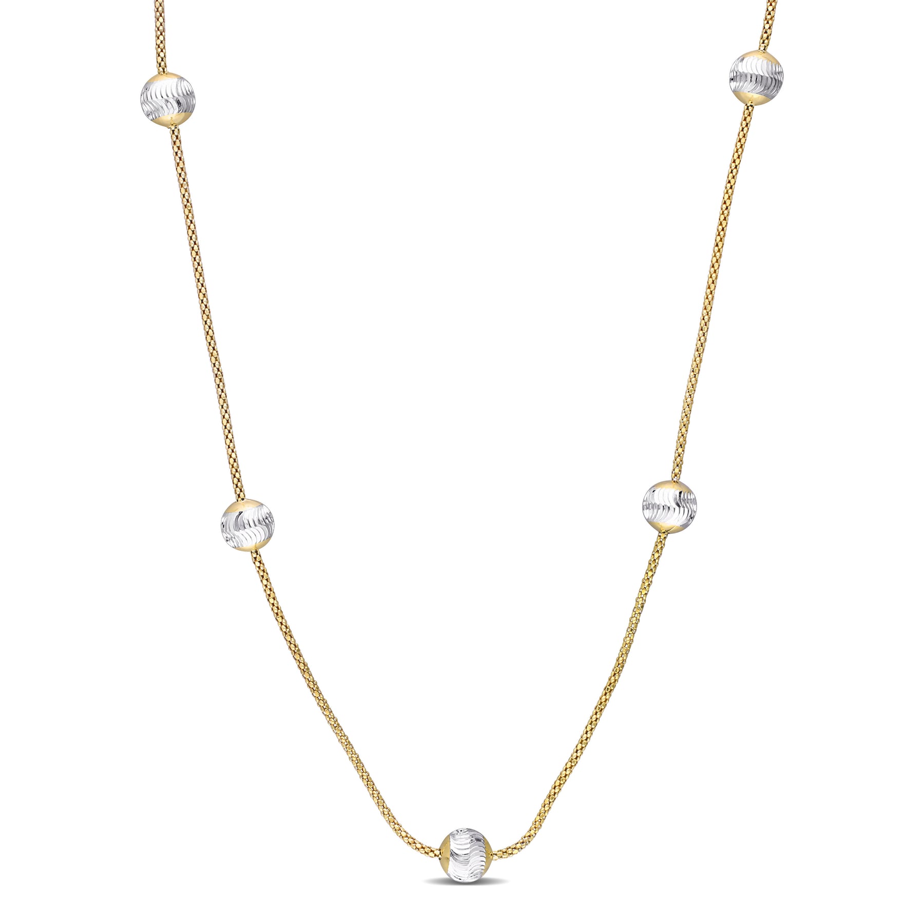 Mimi & Max 6mm Weiß Ball Station Kette Halskette in Gelb überzogen Sterling Silber – 16 Zoll