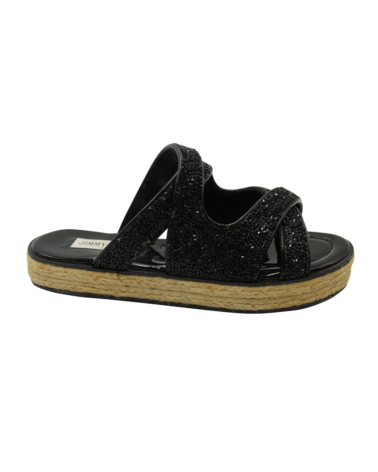 Jimmy Choo Nile Kristall Espadrille Sandalen aus schwarzem Leder