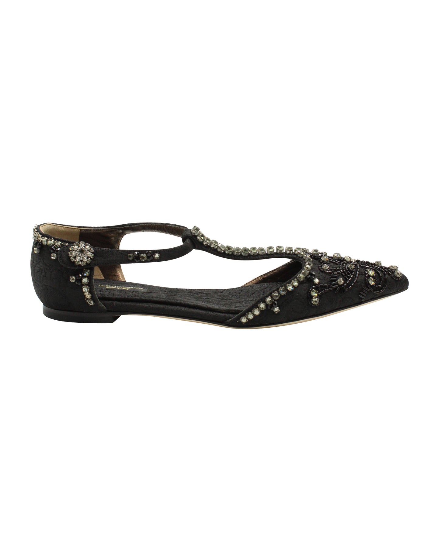 Dolce & Gabbana Kristall Verzierte T-Strap Sandalen aus schwarzem Leder