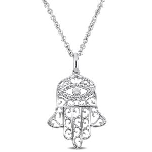 Mimi & Max Hamsa Charm-Anhänger mit Kette in Sterling Silber – 17.5+1.5 in