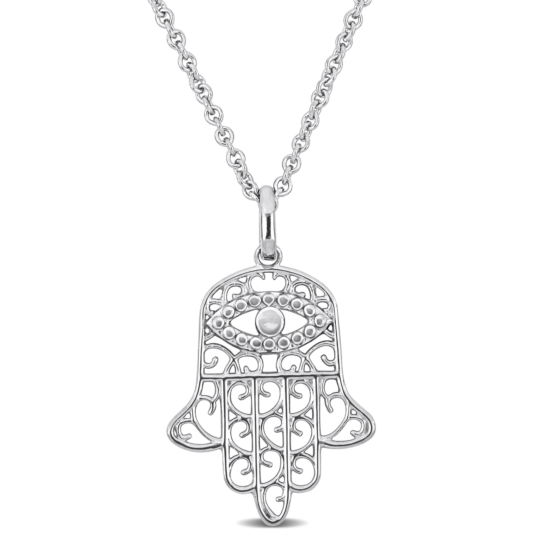 Mimi & Max Hamsa Charm-Anhänger mit Kette in Sterling Silber – 17.5+1.5 in