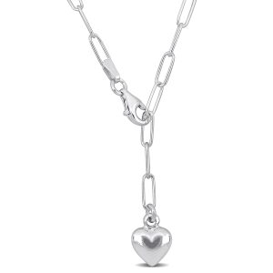 Mimi & Max 3mm Heart Charm Lariat Oval Link Halskette aus Sterling Silber – 16 in