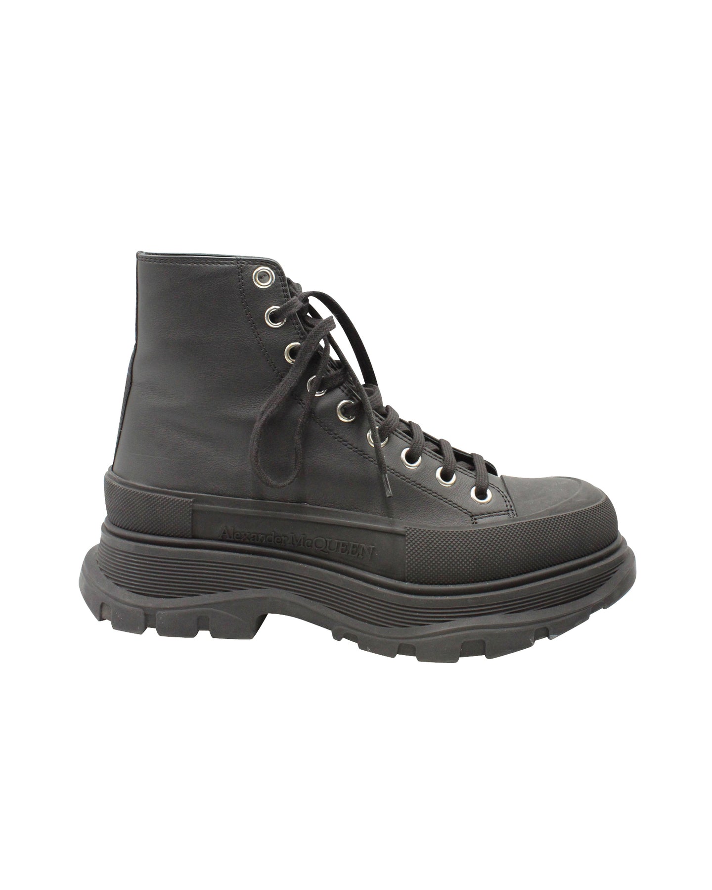 Alexander McQueen Tread Slick Schnürstiefeletten aus schwarzem Kalbsleder