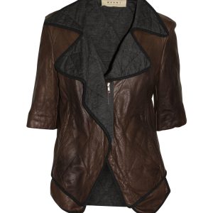 Marni Two-Tone Oversized Lapel Steppjacke aus braunem Schafsleder 7703683891260