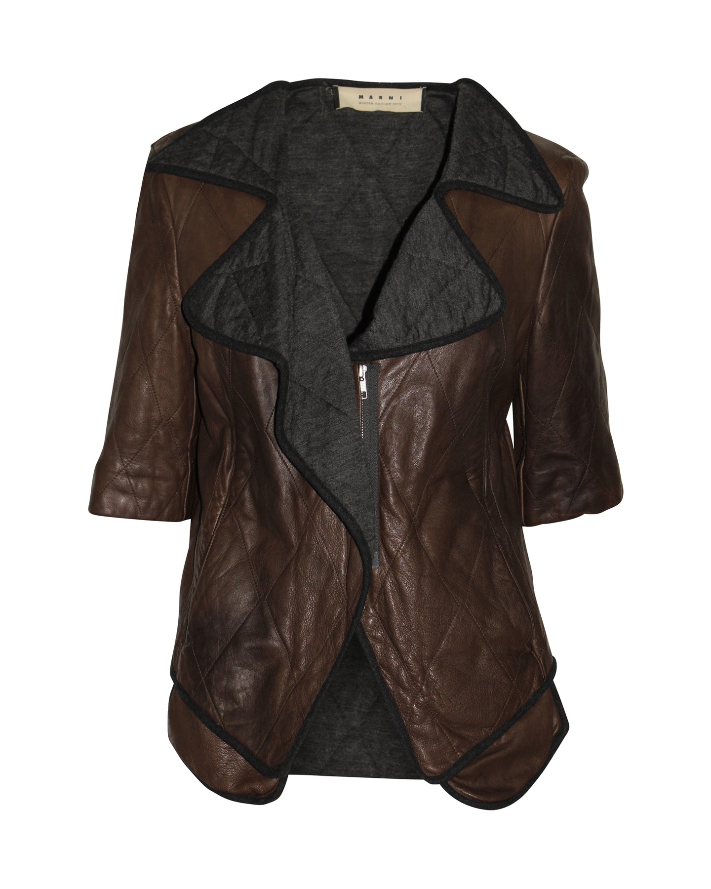 Marni Zweifarbige Oversize Revers Steppjacke aus braunem Schaffell