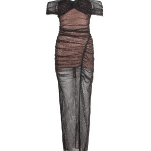 Self-Portrait Fishnet-Effect Midikleid aus schwarzem Polyester 7703684218940